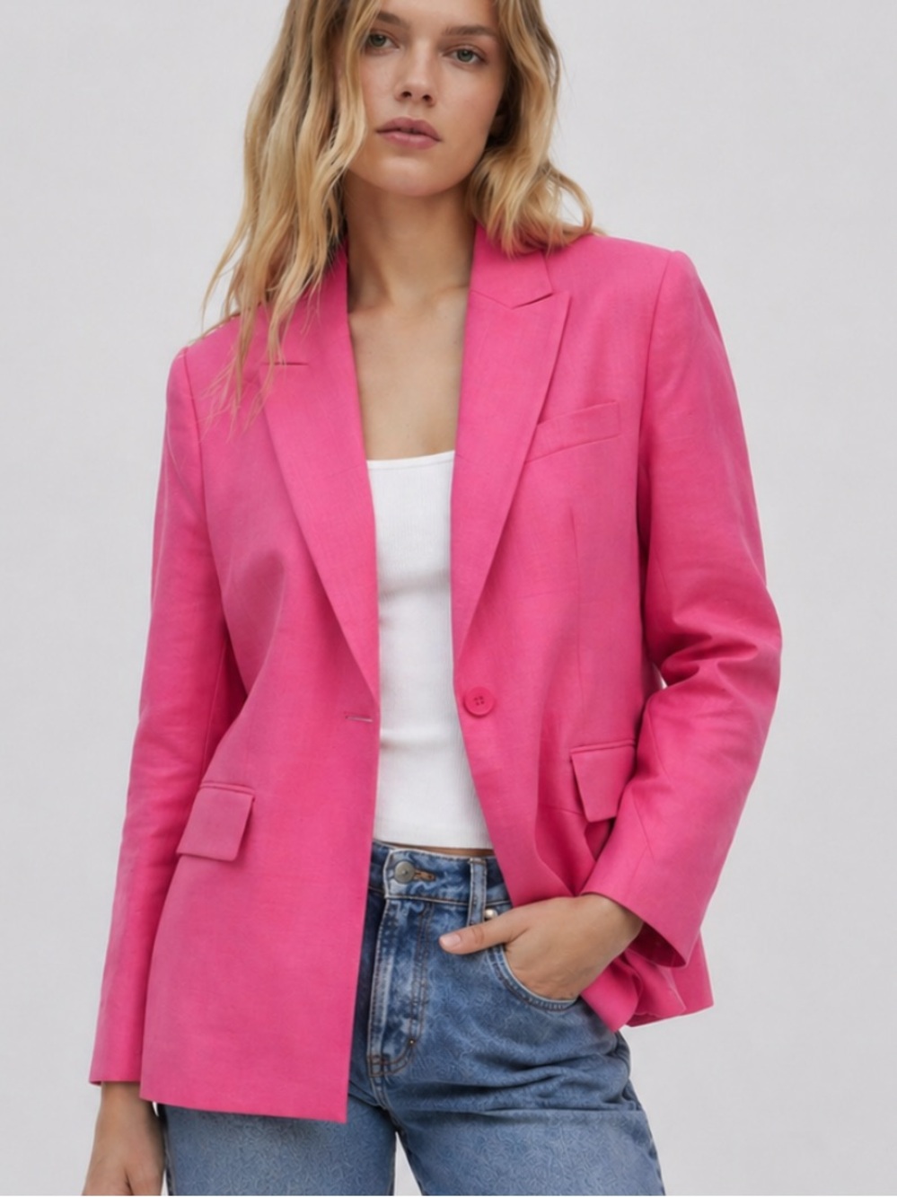 Zara Boyfriend Single-Button Blazer in Pink